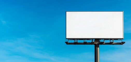 Fototapeta premium High-standing blank billboard against a clear blue sky, waiting for bold advertisements to capture the attention of passersby