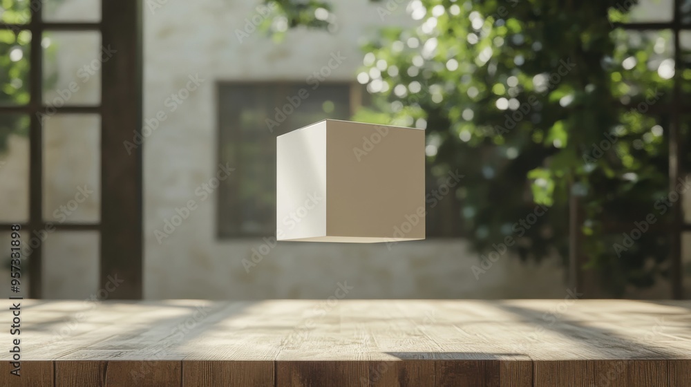 Poster a 3d render of a floating product box in a minimalistic space for packaging mockup