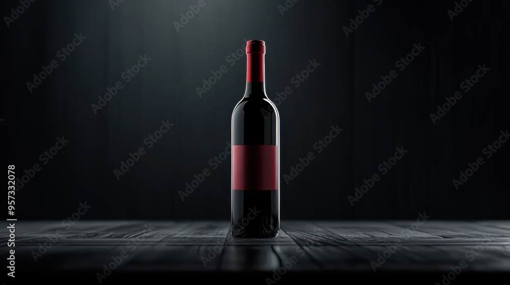 Poster a 3d render of a floating wine bottle in a dark, elegant setting