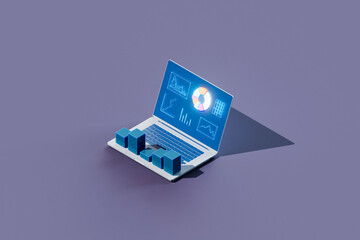 Isometric 3D Render of Financial Data on Laptop
