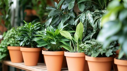 Fototapeta premium Potted Plants in a Greenhouse