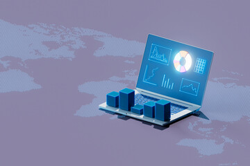 Isometric 3D Render of Laptop with Global Data Analysis