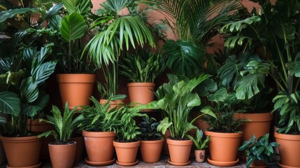Fototapeta premium Abundant Greenery in Terracotta Pots
