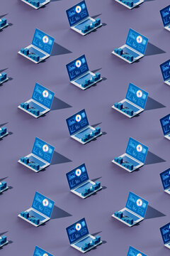 Isometric 3D Render Repeating Pattern of Data Analysis on Laptop
