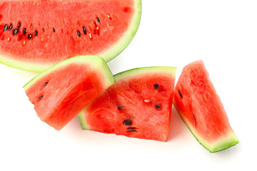 Pieces of fresh watermelon on white background