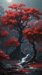 Autumn Maple Trees Stylized Illustration