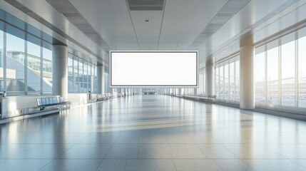 Obraz premium A blank billboard in an airport terminal for travel advertising mockup