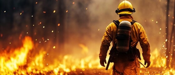 Firefighter Battling Wildfire in Intense Heat