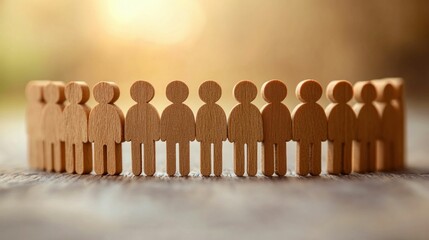 Wooden Figures in a Circle Symbolizing Unity and Teamwork
