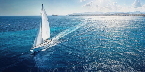 Luxury sailboat sailing near greek islands