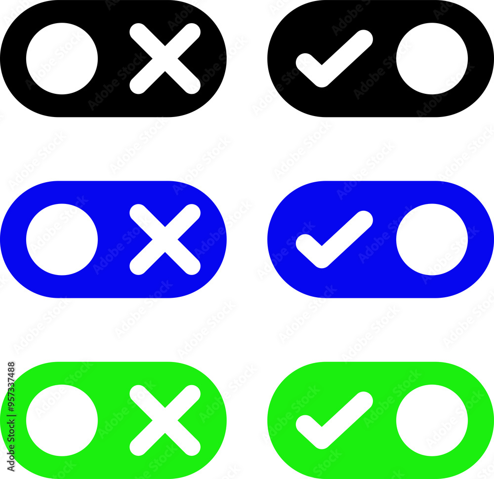 Poster toggle switch off and on icon set - high-resolution vector buttons for web ui, on/off controls, and 