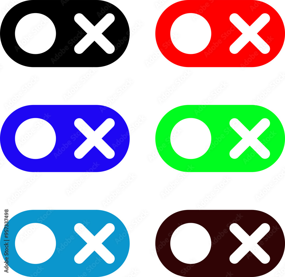 Poster toggle switch off vector icon set - yes and no button collection for ui elements, on/off switches, a