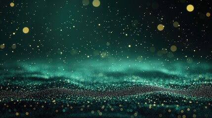 A mesmerizing array of glowing green particles dance across a dark canvas, inviting imagination and inspiration in the cosmic realm