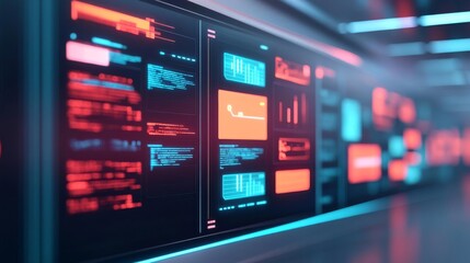 Virtual reality support, hologram panels, modern corporate environment