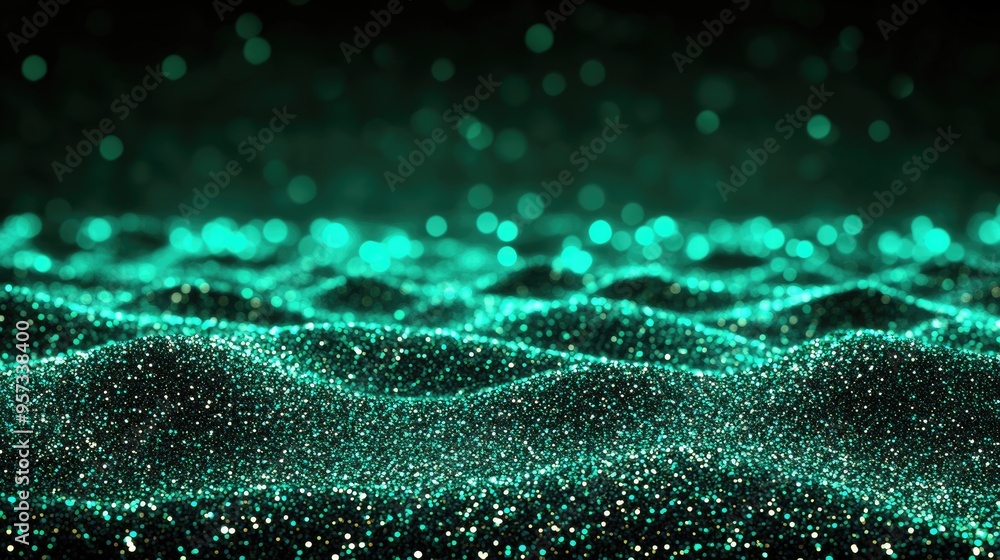 Aufkleber a mesmerizing array of glowing green particles dance across a dark canvas, inviting imagination and 