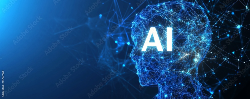 Aufkleber digital human head with ai text on blue background representing artificial intelligence and technolo