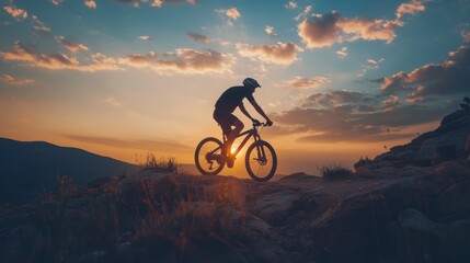 Obraz premium Mountain Biker at Sunset