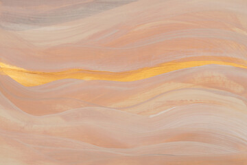 Art Watercolor and Acrylic brushstroke smear wave lines painting wall. Abstract texture beige, Gold, bronze, beige pastel color stain background.