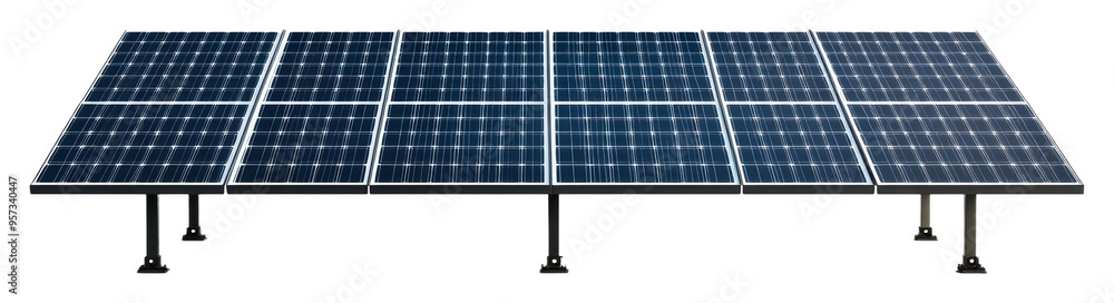 Wall mural solar panel array installed for renewable energy generation isolated on transparent background