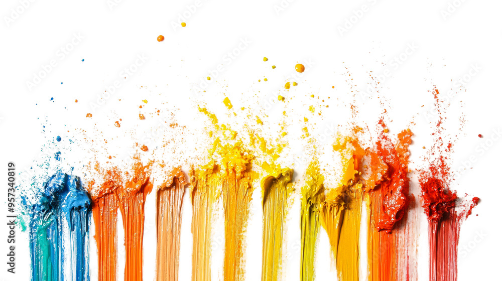 Poster colorful splashes of paint create vibrant artistic patterns indoors isolated on transparent backgrou