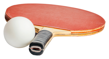 Table tennis paddle and ball ready for a competitive match isolated on transparent background
