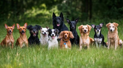Group of Happy Dogs in Nature