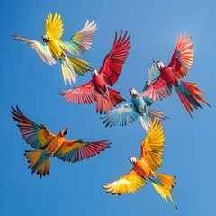 Fototapeta premium Nature scene featuring a group of colorful birds flying in formation image 