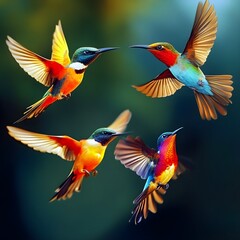 Fototapeta premium Colorful birds in flight forming a beautiful pattern in nature picture