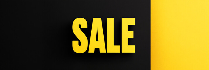 Fototapeta premium The inscription SALE on a yellow-black paint background. Poster design for mailings, sale advertising and banner printing, web and backdrop. Copyspace