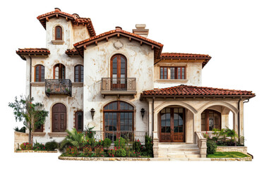 Obraz premium Elegant Mediterranean villa with detailed architecture isolated on transparent background
