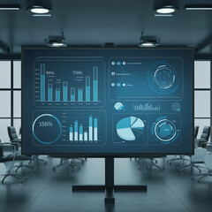 Fototapeta premium Digital transformation strategy planning modern business office futuristic digital communication Statistics of business Management strategy