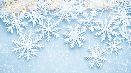 Enchanting winter wonderland with delicate snowflakes and twinkling lights perfect for festive holiday greetings