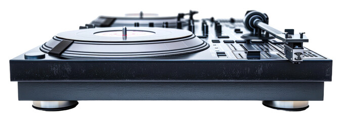 Turntable setup for a DJ performance in an urban club environment isolated on transparent background