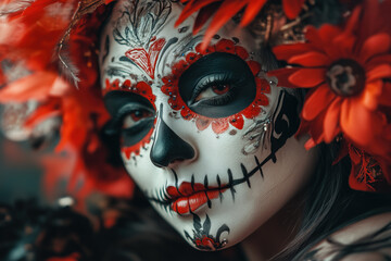 A woman dressed up for the Mexican holiday "Dia de los Muertos," also known as "Day of the Dead," where it's believed that all dead souls return to the living world.