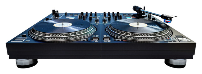 DJ turntables at a club for a live music event at night isolated on transparent background © David