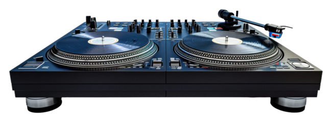DJ turntables at a club for a live music event at night isolated on transparent background