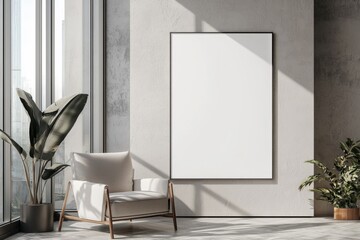 Poster Frame in Beige minimalist living room interior created with generative AI