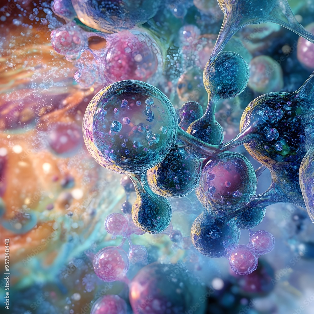 Poster molecular structure with abstract clone and motion in sky image