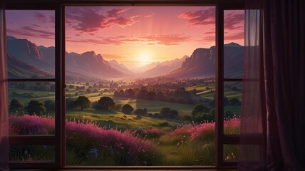 sunset over the village , AI Generated.