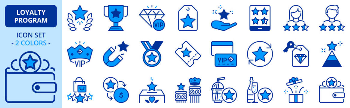 Icons in two colors about loyalty program