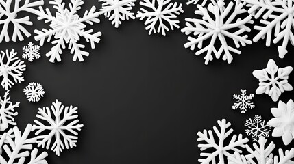 Magical snowflakes dancing on a deep black background, creating a serene Christmas and New Year atmosphere