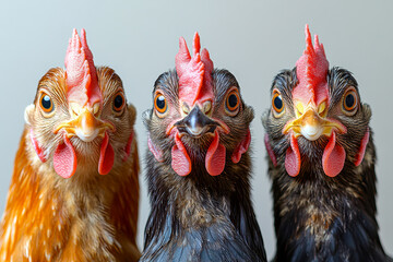 Naklejka premium Three chicken in different colours