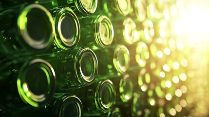 wall built made out from green beer bottles