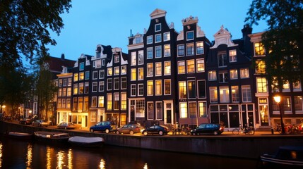 Obraz premium Charming Amsterdam Canal Street at Dusk