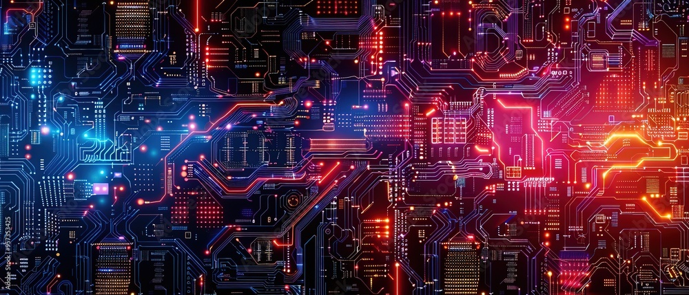 Poster abstract circuit cyberspace design created with generative ai technology