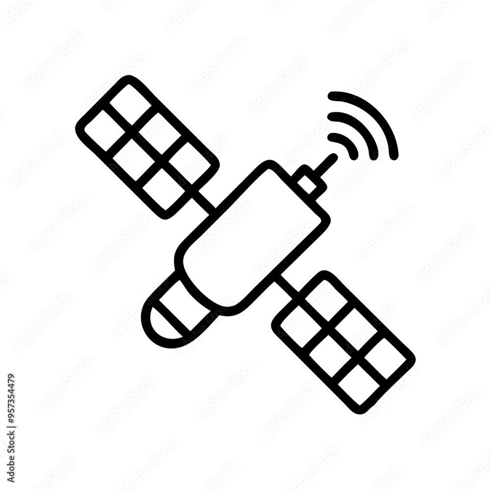Poster satellite vector with signal lines space technology communication symbol in black and gray