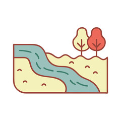 Colorful Minimalist River Landscape Vector with Autumn Trees Nature Illustration