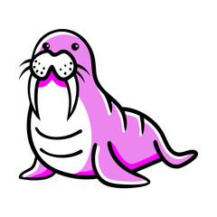 Obraz premium Playful Pink Walrus Cartoon Vector Illustration Fun Animal Character Design for Children's Media