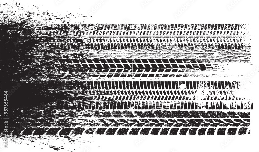 Poster Vector Print Textured Tire Track . Design Element . Car tread silhouette . Mud splash grunge texture