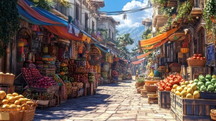 Fototapeta premium Colorful street market in an exotic location